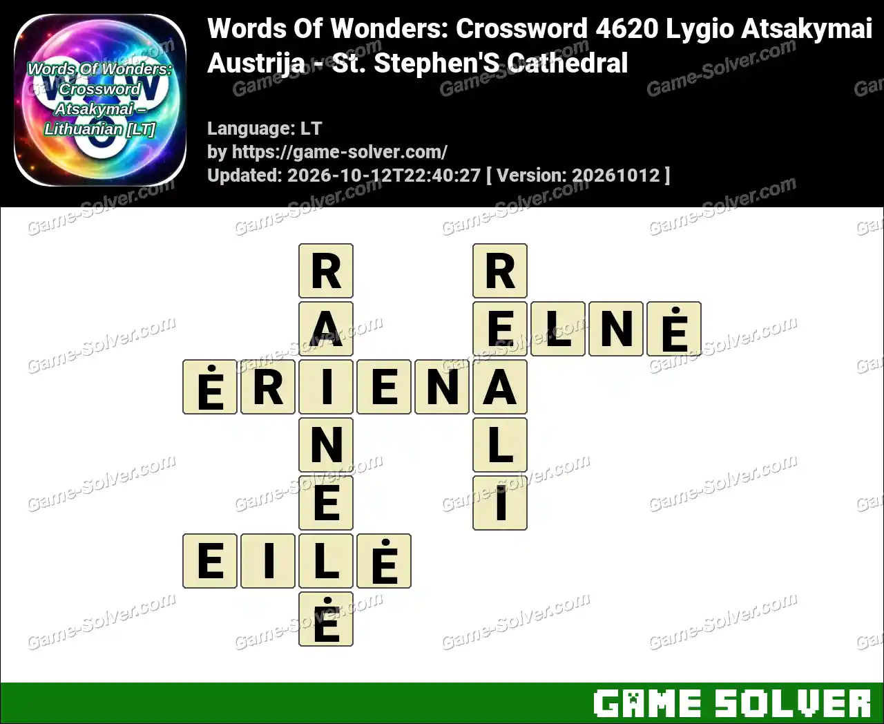 Words Of Wonders: Crossword 4620 Lygio Atsakymai – Austrija – St. Stephen’S Cathedral